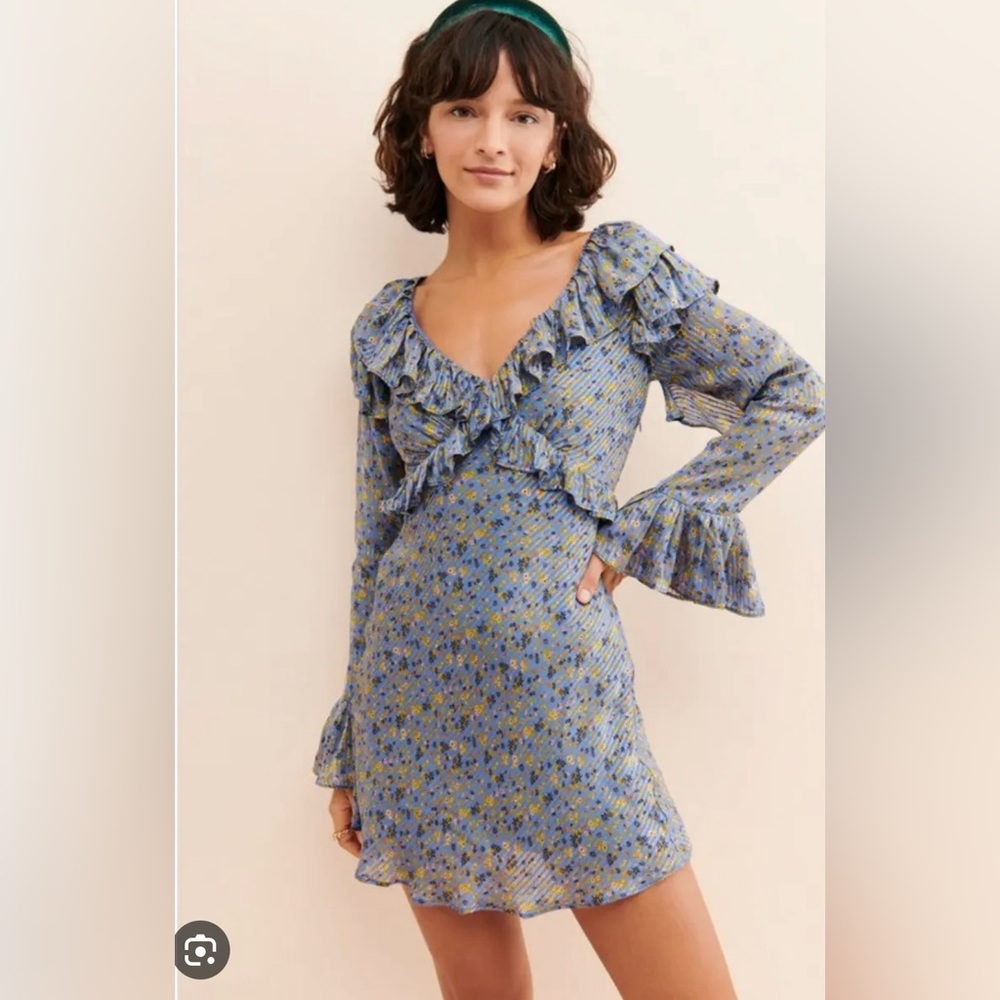 NWT! free people midnight cowboy blue and green floral dress!